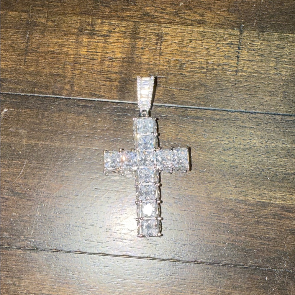 Silver Cross Pendant with Clear Stones